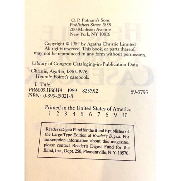 Hercule Poirots Casebook Hardcover Agatha Christie 1984 Readers Digest Edition - Picture 3 of 5